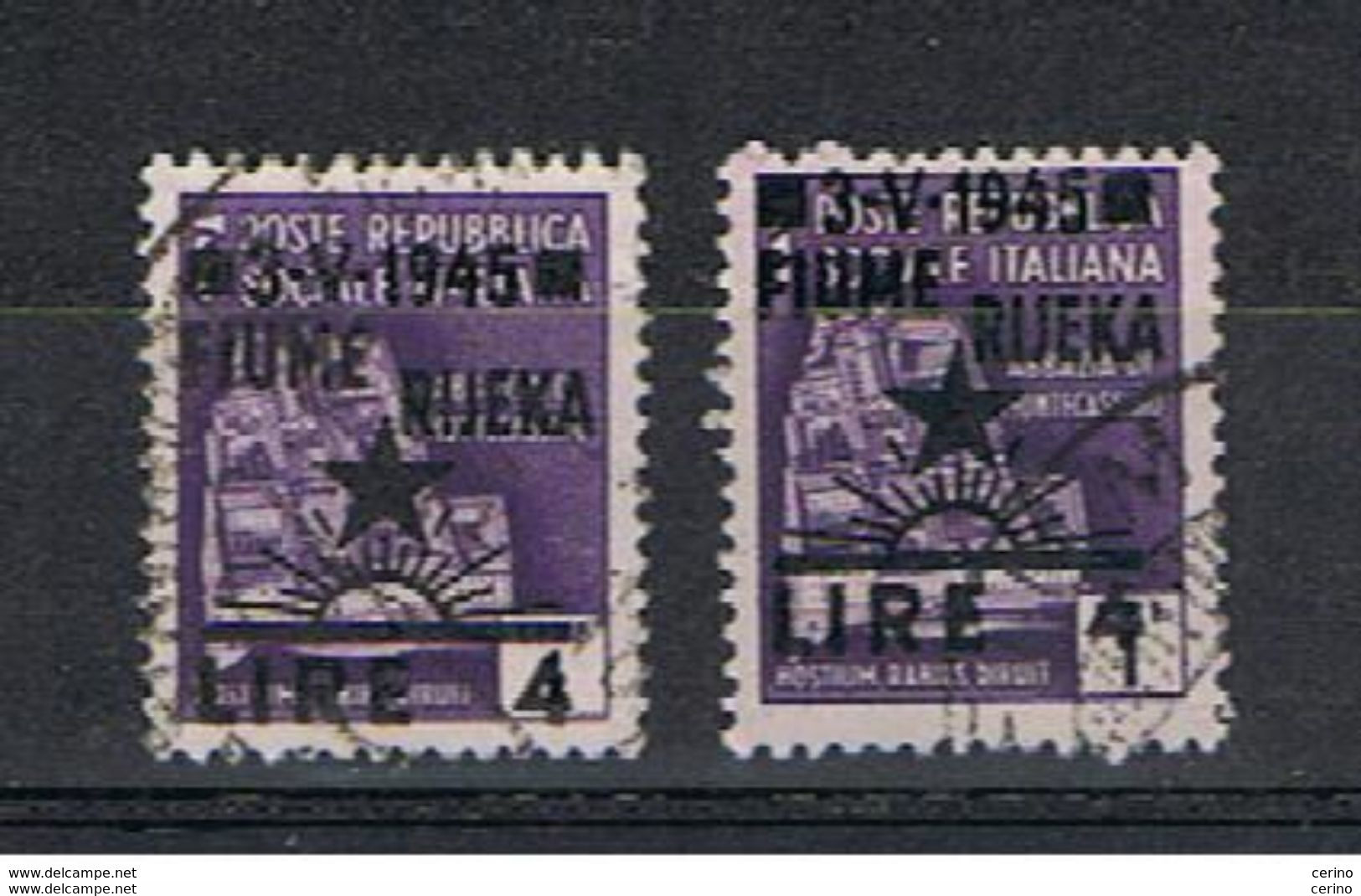 FIUME - OCC. JUGOSLAVA:  1945  SOPRASTAMPATO  -  £.4 / £.1  VIOLETTO  US. -  RIPETUTO  2  VOLTE  -  SASS. 15 - Occup. Iugoslava: Fiume