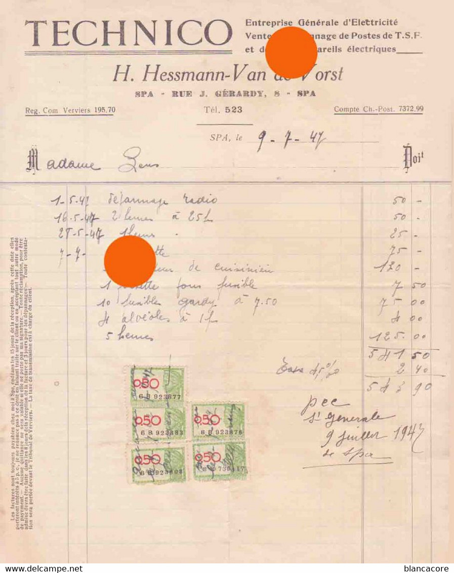 SPA 1947 Rue Gérardy HESSMANN VAN De VORST électricité - Elektriciteit En Gas