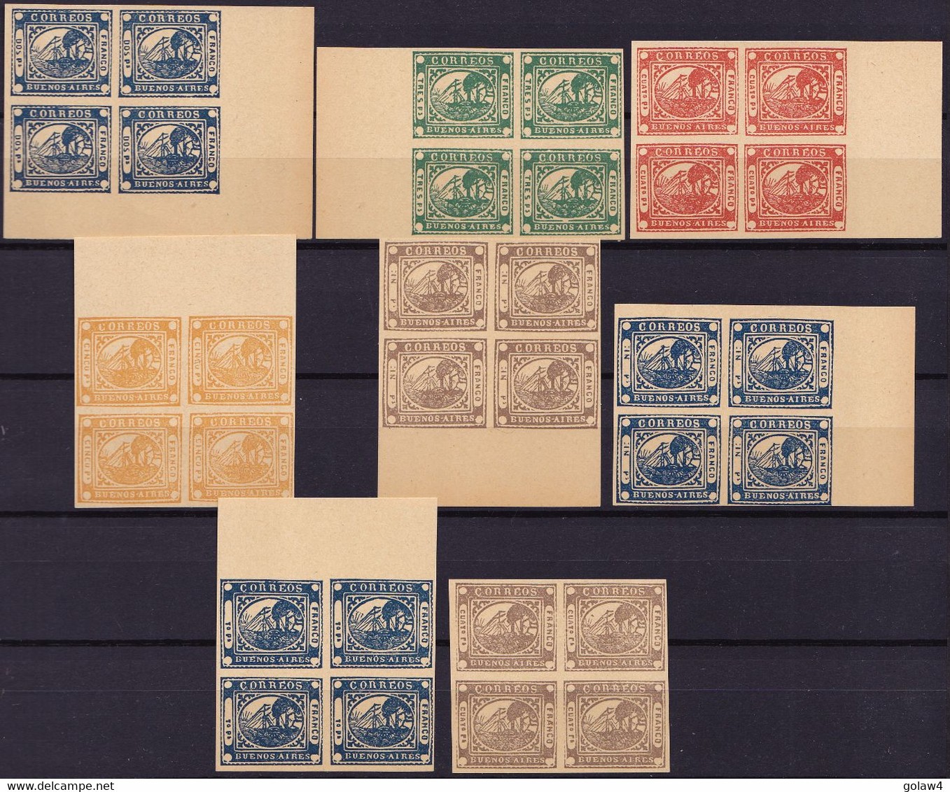 26328# ARGENTINE BUENOS AIRES SERIE COMPLETE BLOC DE 4 (*) REIMPRESSION ETAT PARFAIT - Buenos Aires (1858-1864)