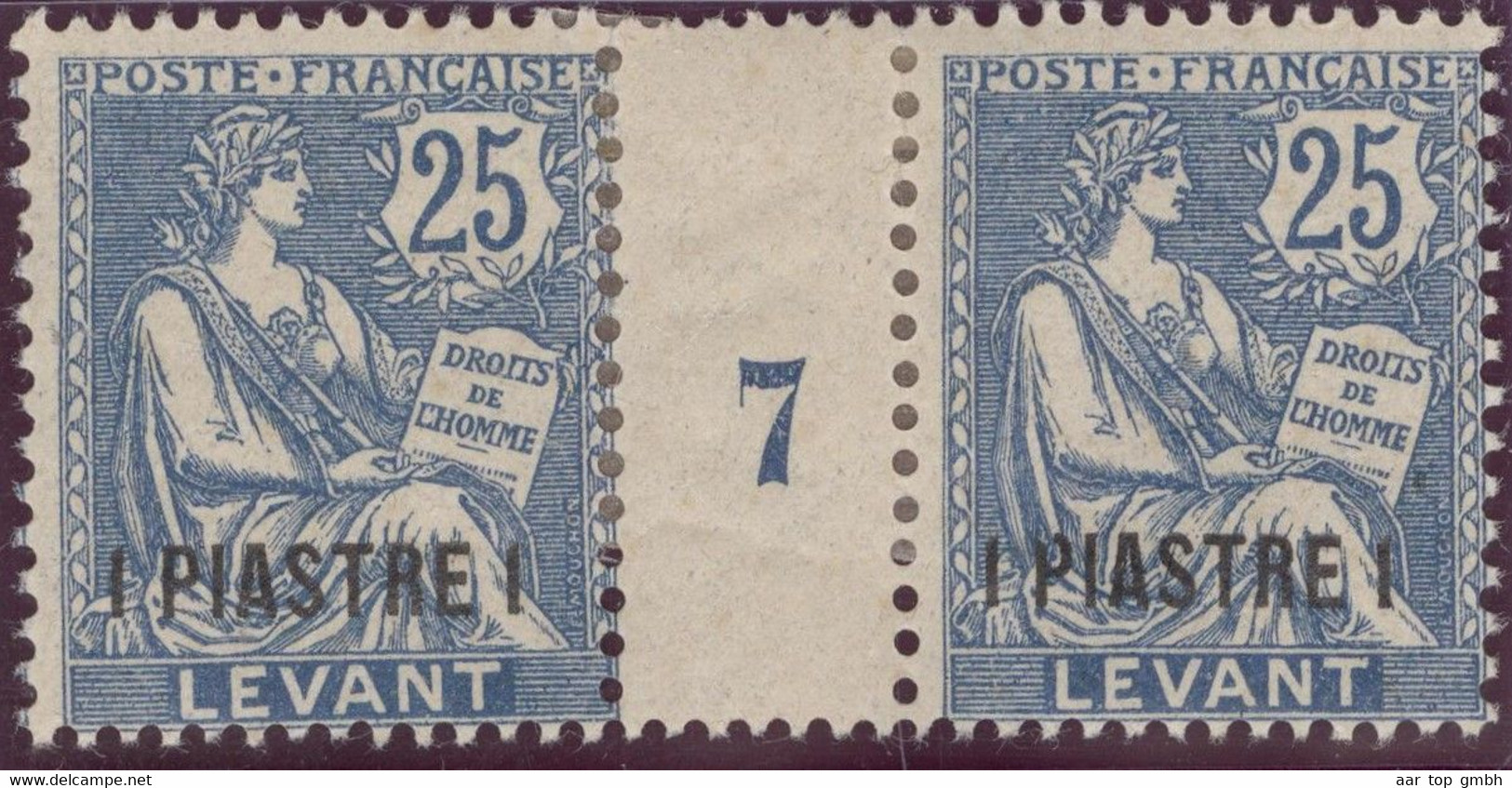 Franz. Kolonien Levante~1902/3 1 Piaster Paar Mit Zwischensteg Und Bogennummer 7 Mi#16ZS16 * Falz - Neufs