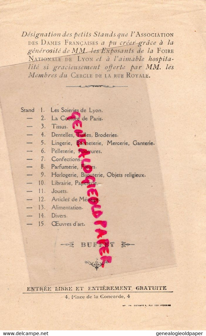 69- LYON- HOTEL DE COISLIN-CERCLE RUE ROYALE-FOIRE MAI 1917-CROIX ROUGE CHARITE-E. CARNOT-4 PLACE CONCORDE- - Programs