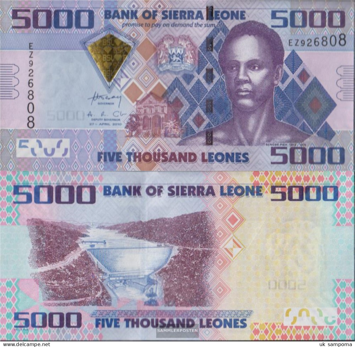 Sierra Leone Pick-number: 32a Uncirculated 2010 5.000 Leones - Sierra Leone