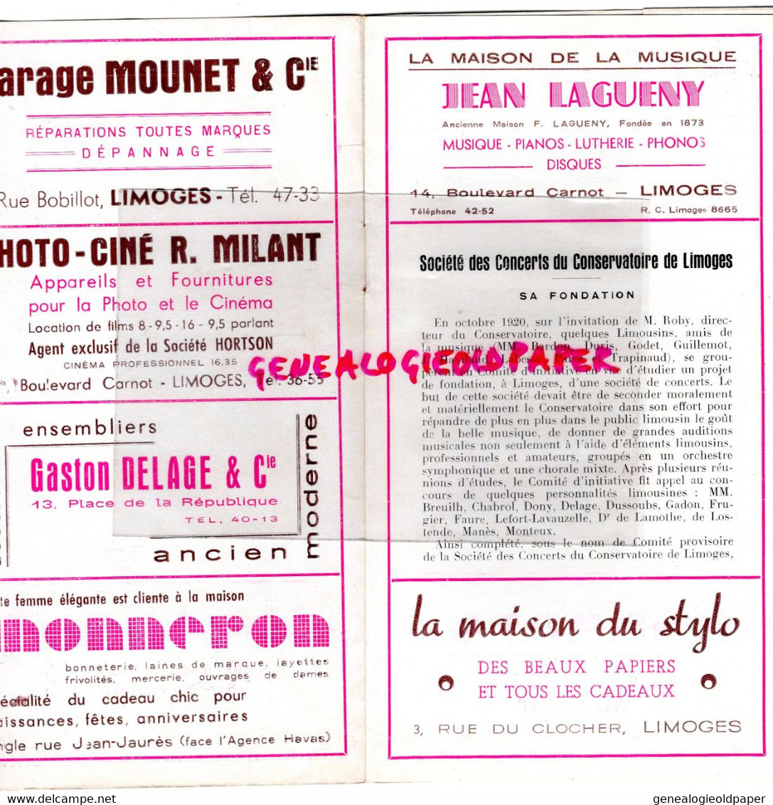 87- LIMOGES- CONSERVATOIRE MUSIQUE-1947-1948- BERONITA CANTATRICE MOZART-COUPERIN-PIERRE LEPETIT-COIFFE -PIGIER MAPATAUD - Programs