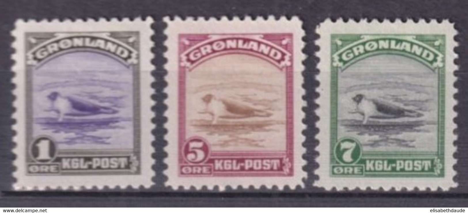 GROENLAND - 1945 - YVERT N°10/12 * MLH - COTE = 75 EUR - CHIEN DE MER - Unused Stamps