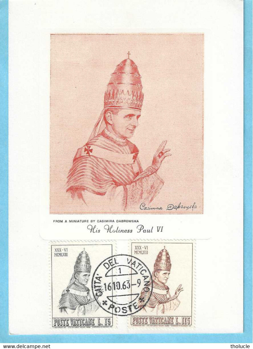 Carte Maximum Card-1963-Vatican-Ritratto Di S.S. Paolo VI (Casimira Dabrowska)-SS Le Pape Paul VI-Timbres YT 383-385 - Maximumkarten (MC)