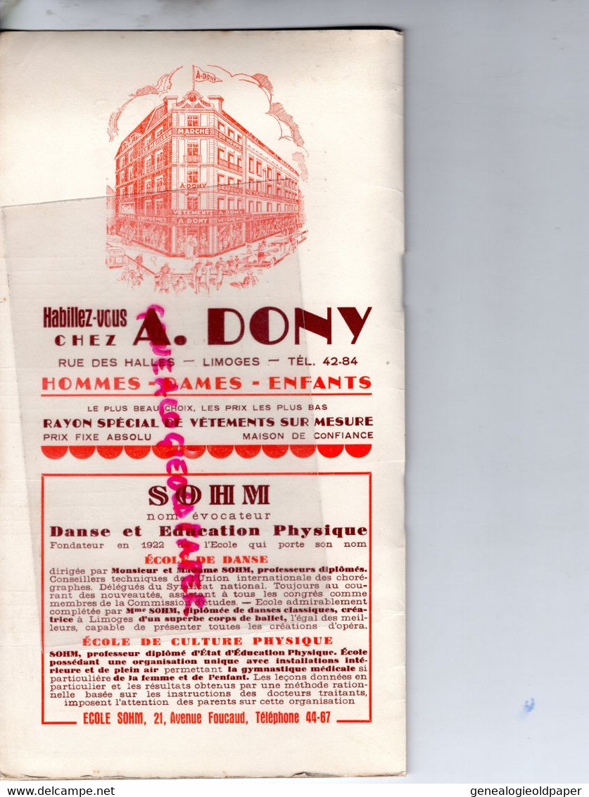 87- LIMOGES- CONSERVATOIRE MUSIQUE-1938-1939-PLACE EVECHE-MARIA CID-PEDRO VALLRIBERA-SALLE BERLIOZ-LAGUENY-A.DONY-COIFFE - Programmes