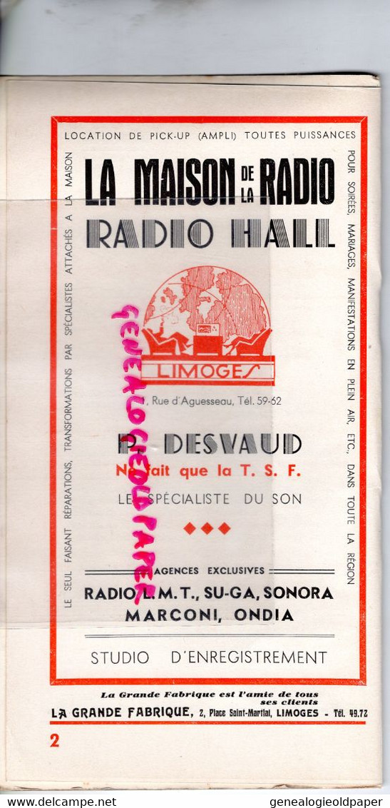 87- LIMOGES- CONSERVATOIRE MUSIQUE-1938-1939-PLACE EVECHE-MARIA CID-PEDRO VALLRIBERA-SALLE BERLIOZ-LAGUENY-A.DONY-COIFFE - Programmes