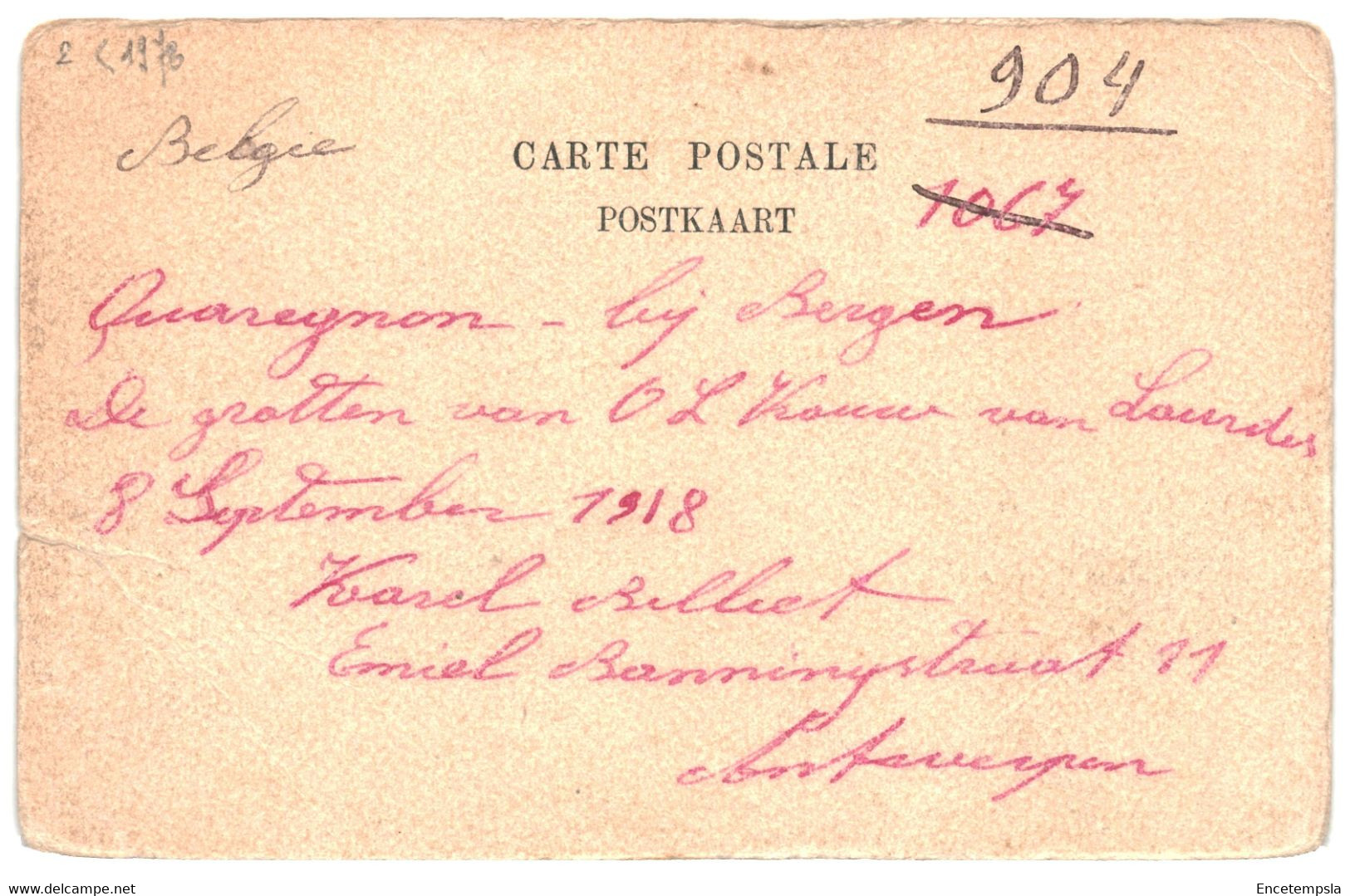 CPA  Carte Postale Belgique  Quaregnon- La Grotte De Notre Dame De Lourdes 1918 VM41212 - Quaregnon
