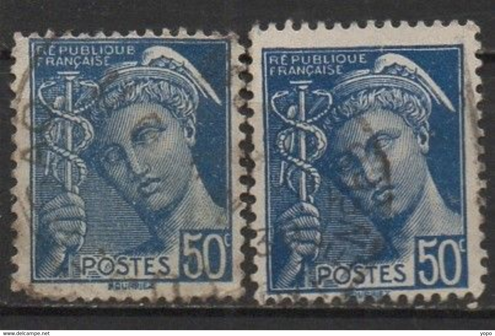 2 Timbres N° 414 A,Type MERCURE , 2 Tailles Differentes - Usati