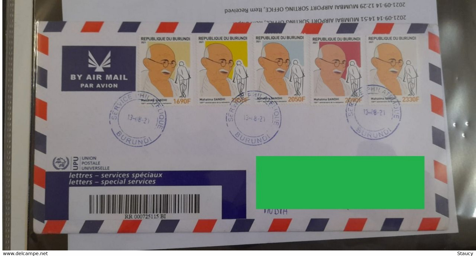 BURUNDI 1st ISSUE 5v SET On 150th Birth Of Mahatma Gandhi Franked REGISTERED Cover Travelled To India - Usados