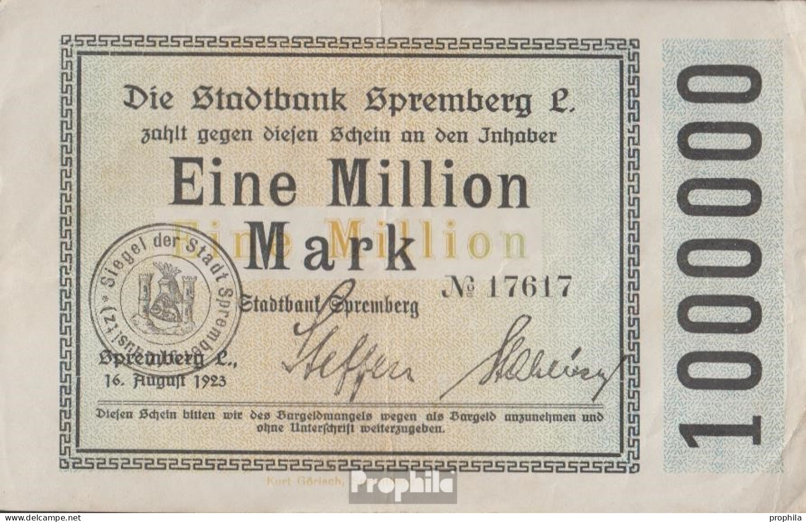 Spremberg (Niederlausitz) Inflationsgeld Stadt Spremberg Gebraucht (III) 1923 1 Million Mark - 1 Miljoen Mark