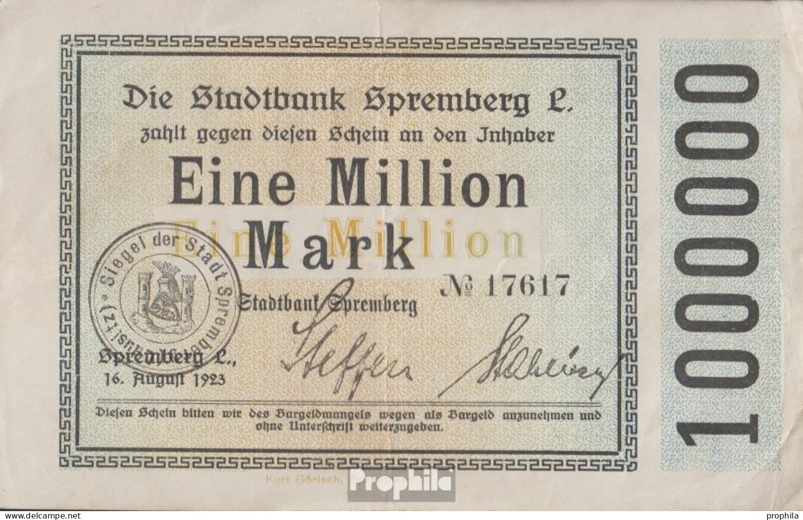 Spremberg (Niederlausitz) Inflationsgeld Stadt Spremberg Gebraucht (III) 1923 1 Million Mark - 1 Mio. Mark