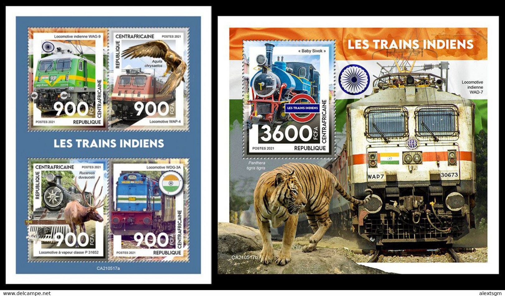 CENTRAL AFRICA 2021 - Indian Trains, M/S + S/S. Official Issue [CA210517] - Treni
