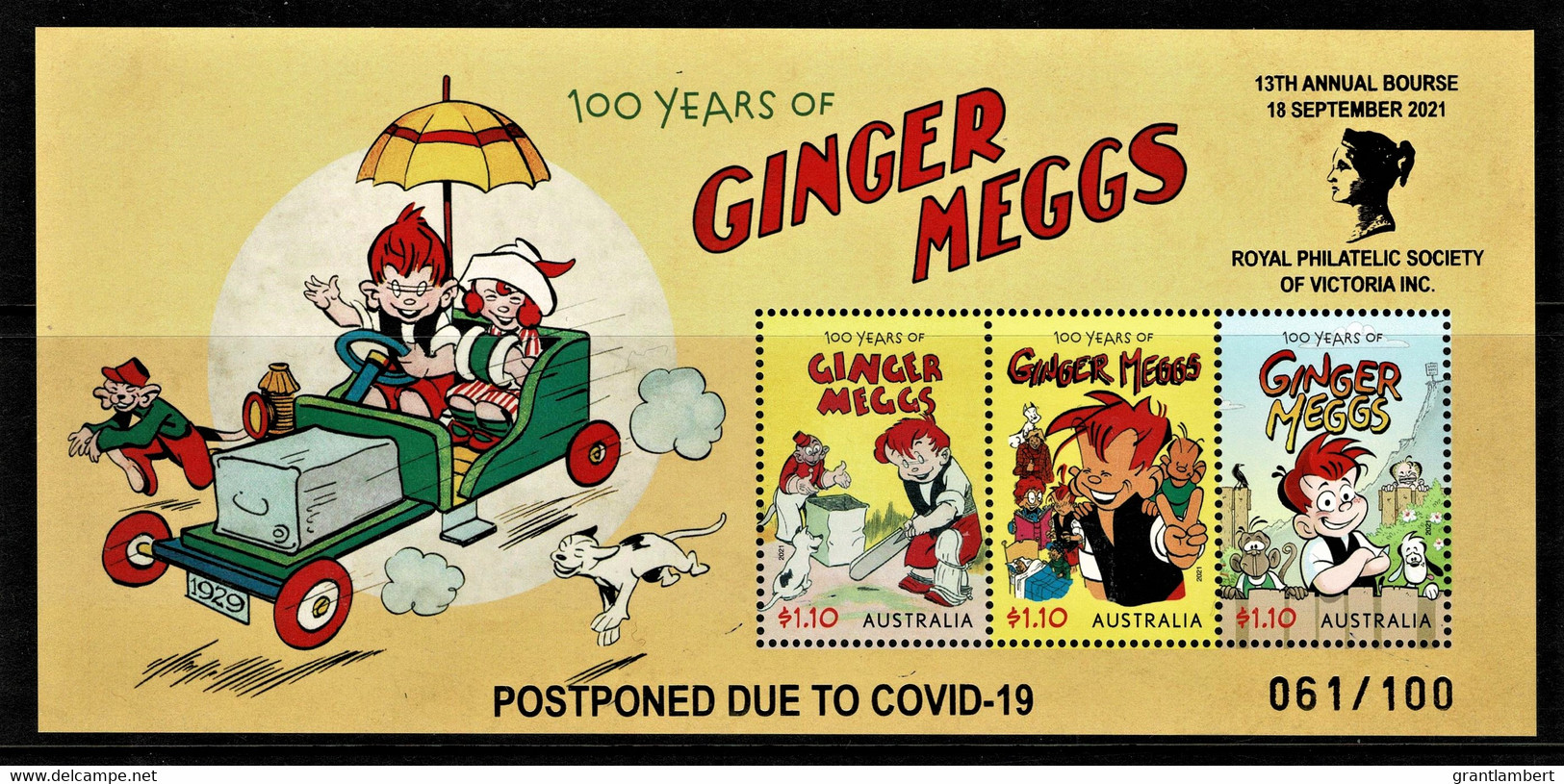 Australia 2021 GINGER MEGGS Limited Edition Gold Overprinted Pandemic Postponed MS MNH - Nuovi