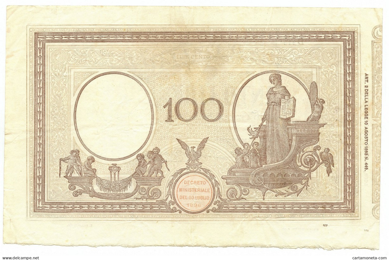 100 LIRE BARBETTI GRANDE B MATRICE LATERALE TESTINA DECRETO 03/02/1918 BB/BB+ - Andere