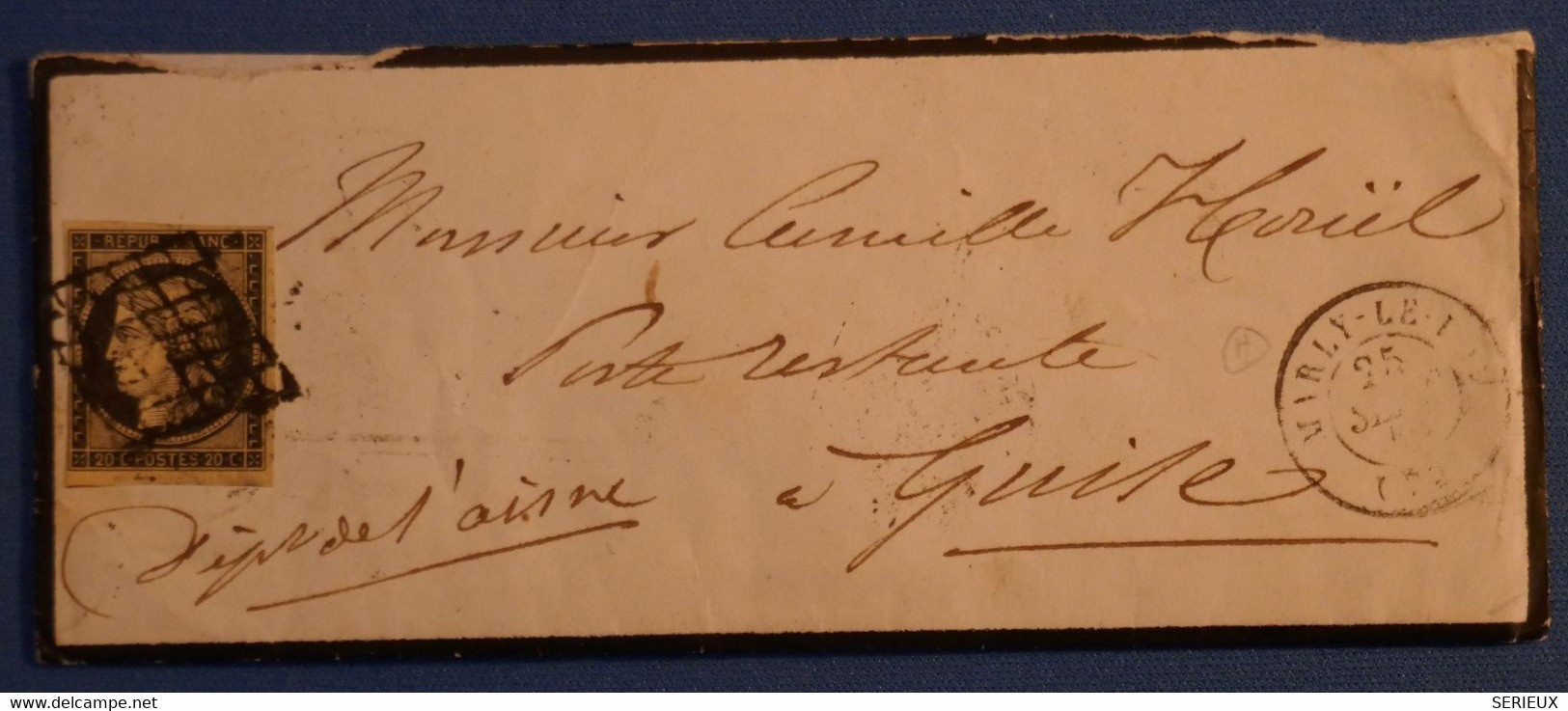 R3 FRANCE BELLE LETTRE RARE 1850 MARLY LE ROI POUR GUISE + N 3 CHAMOIS+ AFFRANCHISSEMENT INTERESSANT - 1849-1850 Cérès