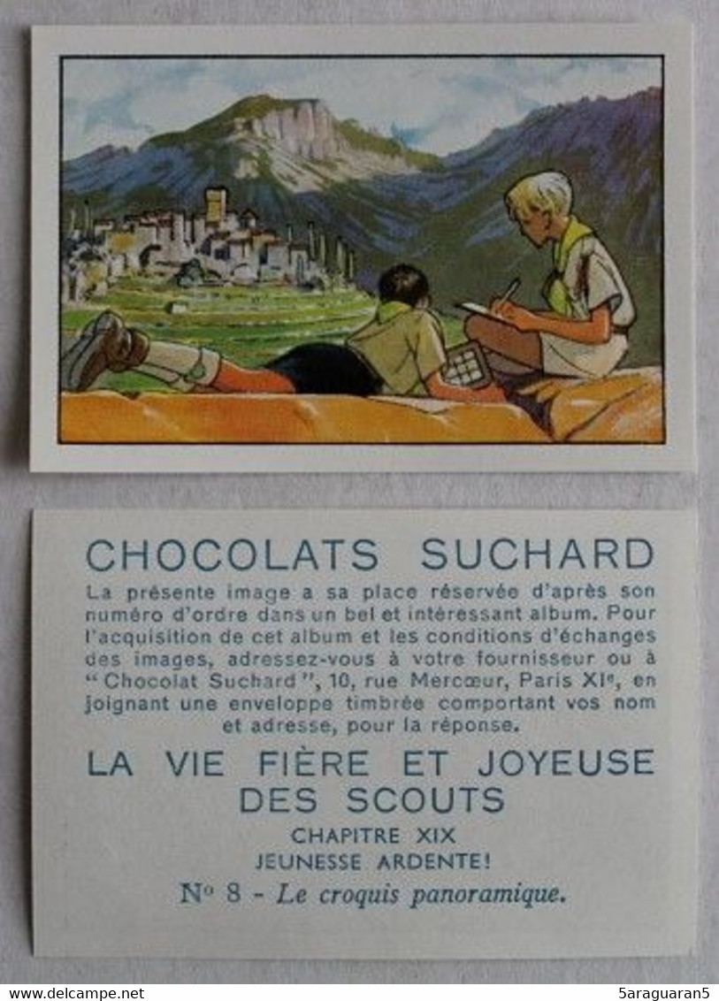 LOT 2 IMAGES / CHROMOS Chocolats Suchard - Le Croquis Panoramique - La Vie Fière Et Joyeuse Des Scouts - Suchard