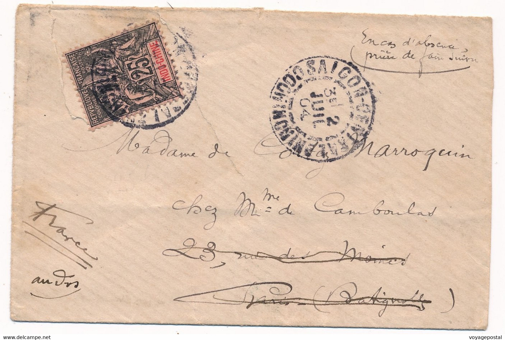 LETTRE 25C TYPE GROUPE SAIGON COCHINCHINE COMPAGNIE NATIONALE NAVIGATION COVER - Covers & Documents