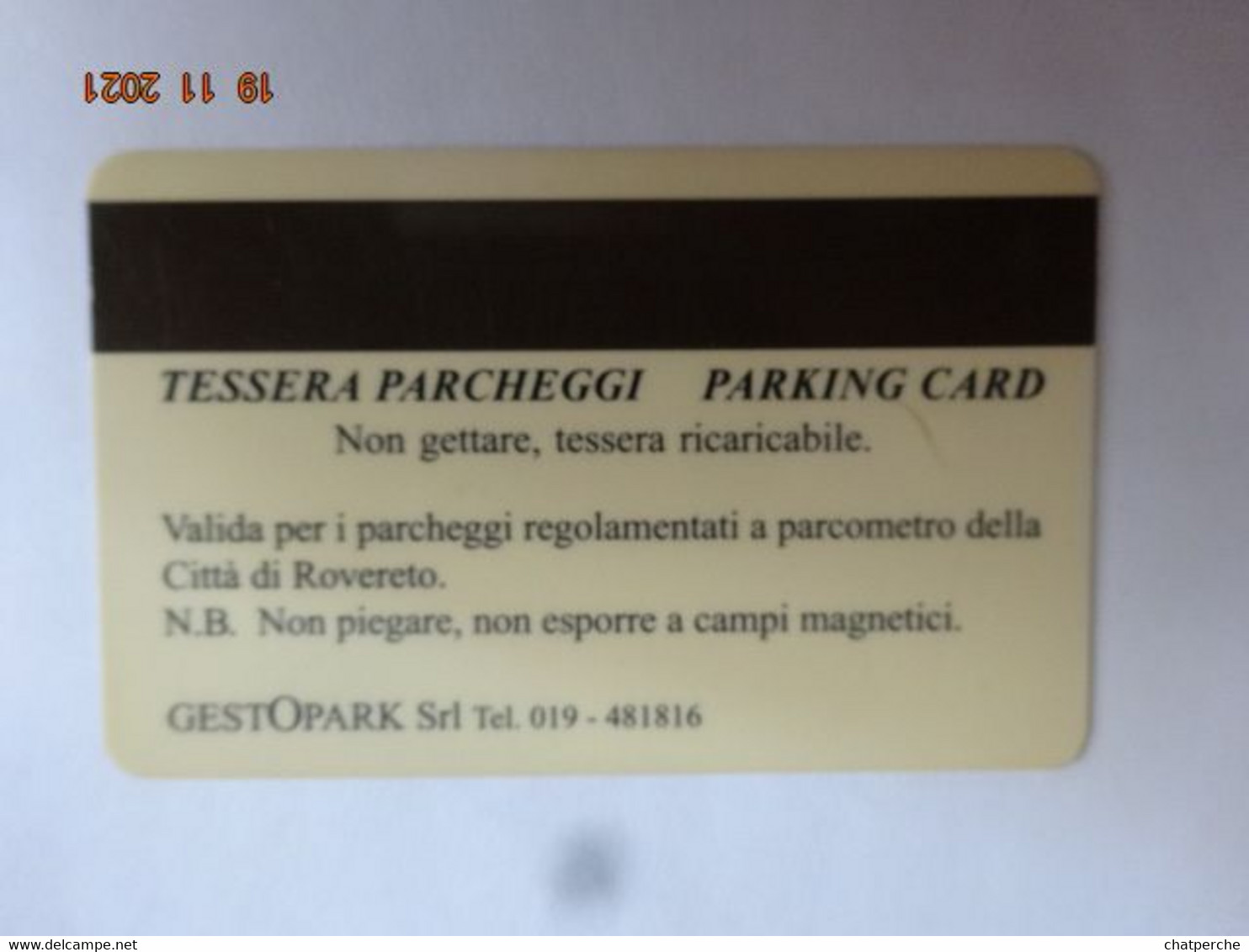 ITALIE ITALIA CARTE STATIONNEMENT BANDE MAGNÉTIQUE PARKIBG CARD ROVERETO   GESTOPARK - [4] Sammlungen