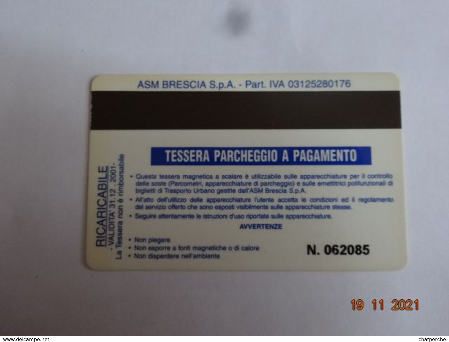 ITALIE ITALIA CARTE STATIONNEMENT BANDE MAGNÉTIQUE PARKIBG CARD BRESCIA - [4] Sammlungen