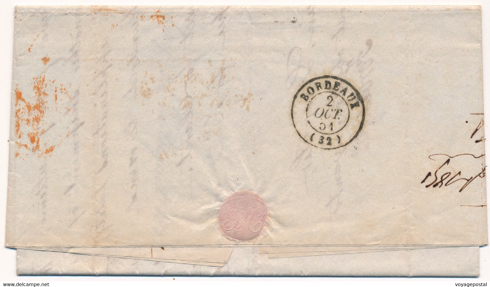 LETTRE BOMBAY INDIA PAID OUTRE MER MARSEILLE STEAMER SEPTEMBER COVER INDIA - ...-1852 Prephilately