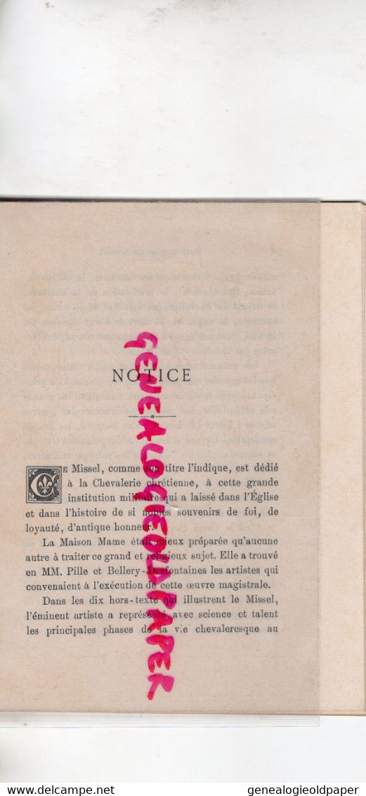 37- TOURS- NOTICE SUR LE MISSEL DE LA CHEVALERIE-MARCEL PILLE-BELLERY-DESFONTAINES-ALFRED MAME -1902 CHRETIEN - Historical Documents