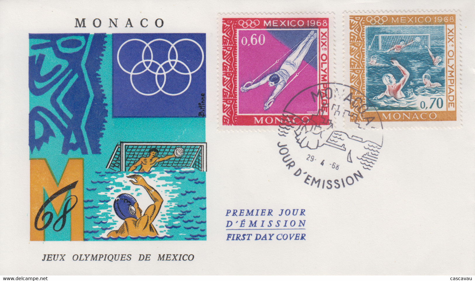 Enveloppe  FDC  1er  Jour  MONACO  Jeux  Olympiques  MEXICO   1968 - Verano 1968: México