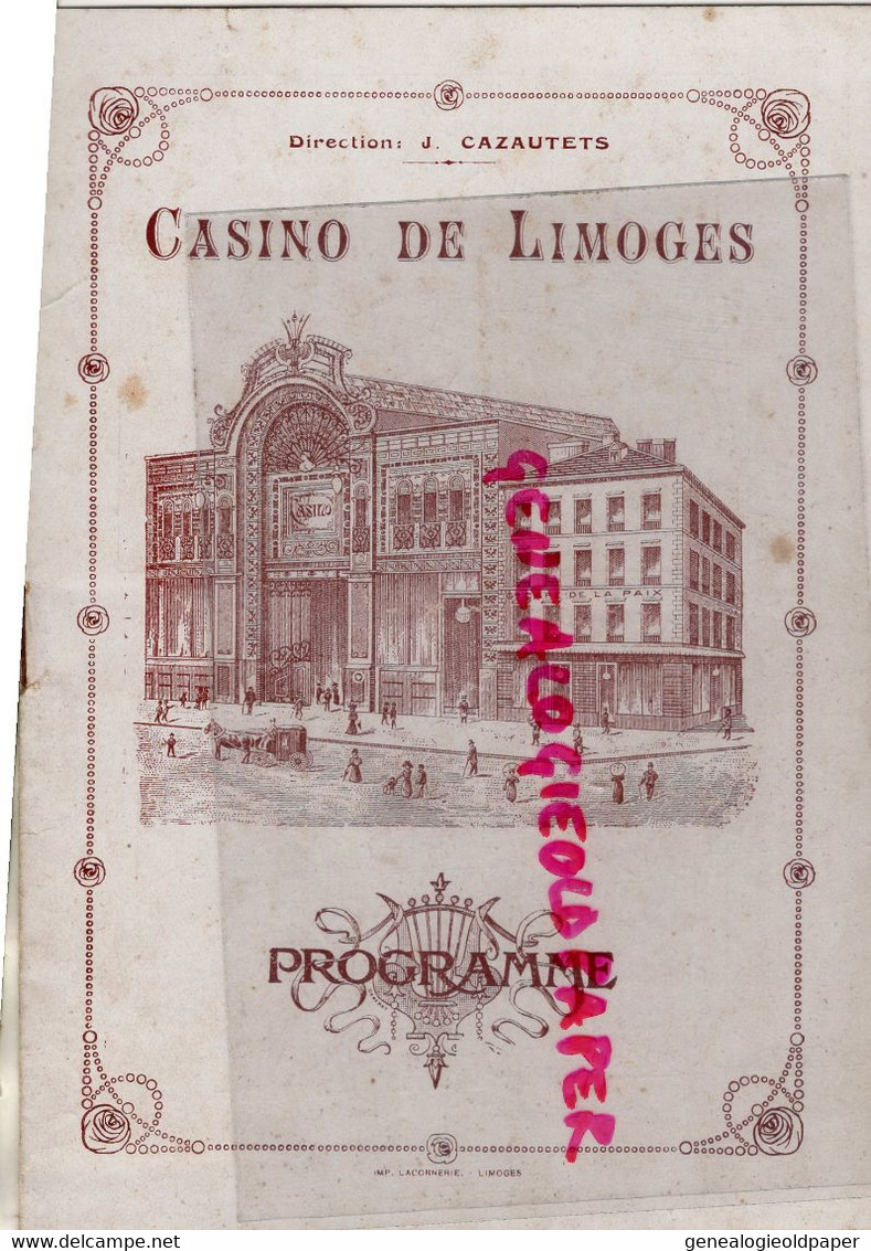 87- LIMOGES- PROGRAMME CASINO -CAZAUTETS--HENRY MONTIGNY-1924-LES POULES EN FOLIE-BIERES GRASSER-LAPLAGNE - Programas