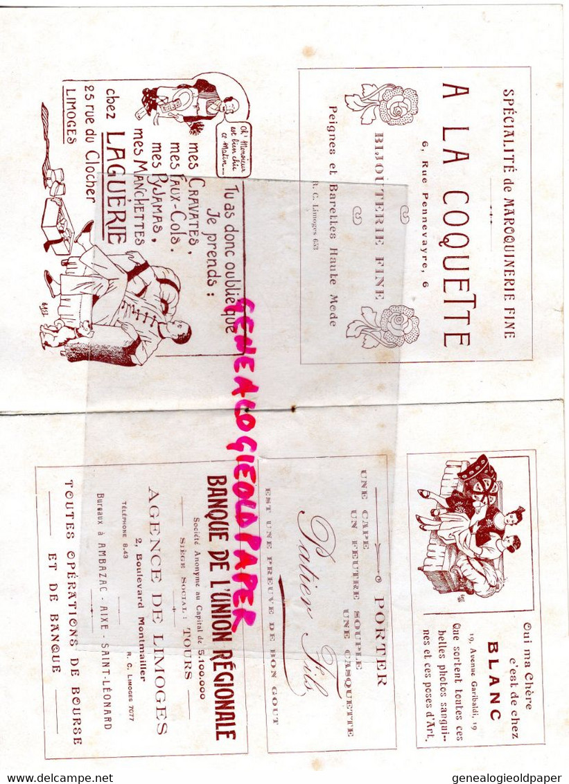 87- LIMOGES- PROGRAMME CASINO -CAZAUTETS--HENRY MONTIGNY-1924-LES POULES EN FOLIE-BIERES GRASSER-LAPLAGNE - Programme