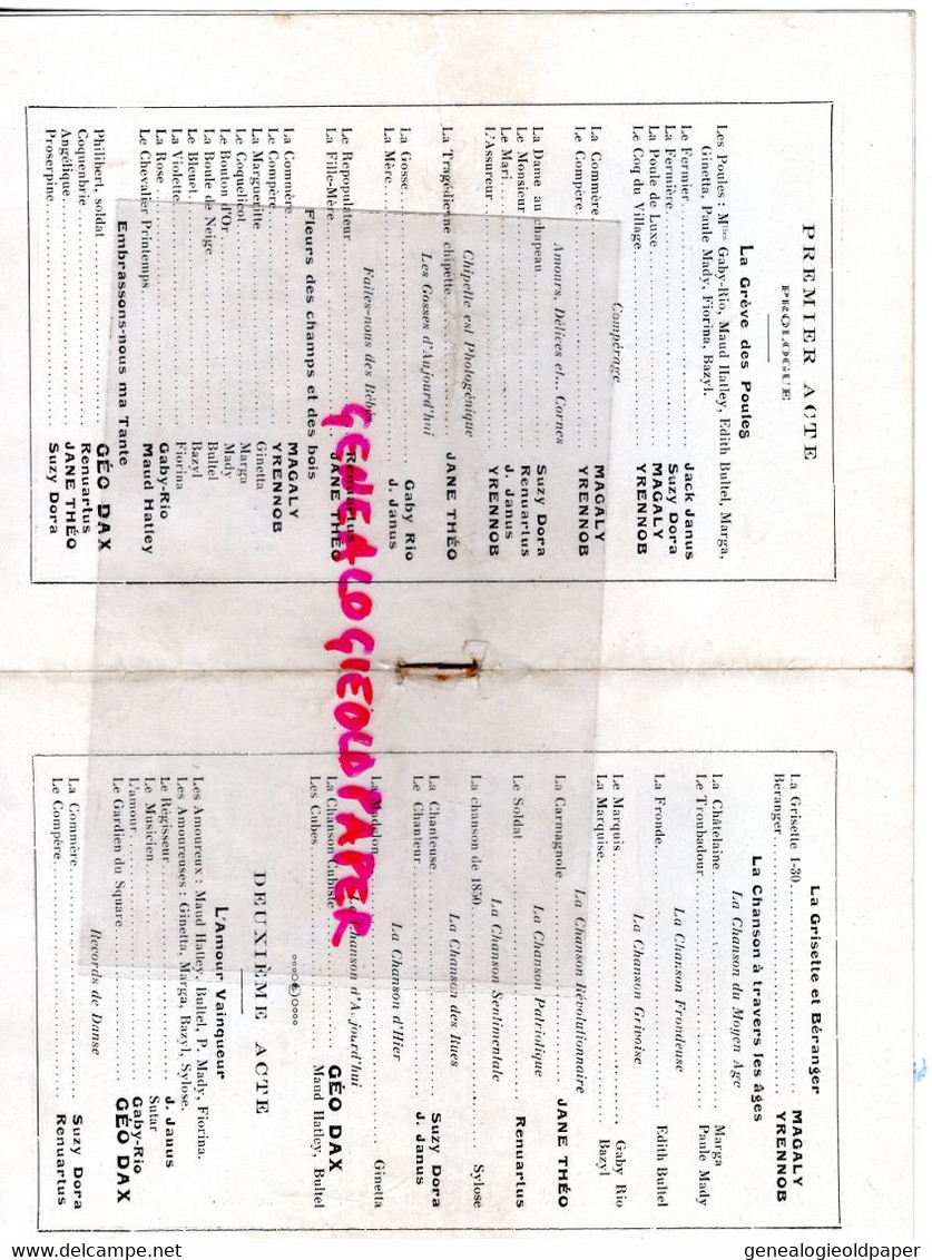 87- LIMOGES- PROGRAMME CASINO -CAZAUTETS--HENRY MONTIGNY-1924-LES POULES EN FOLIE-BIERES GRASSER-LAPLAGNE - Programme