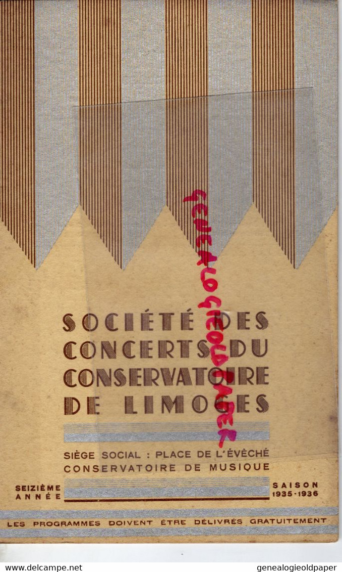 87- LIMOGES- PROGRAMME CONSERVATOIRE MUSIQUE -PLACE EVECHE-1935-1936-SALLE BERLIOZ-JEAN PLANEL-ANDRE NAVARRA-FLAMENT - Programs