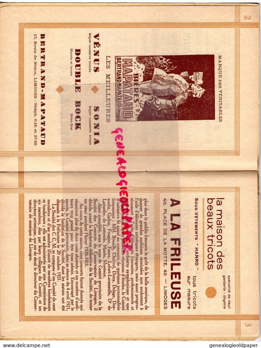 87- LIMOGES- PROGRAMME CONSERVATOIRE MUSIQUE -PLACE EVECHE-1935-1936-SALLE BERLIOZ-ALEXANDRE UNINSKY- MAPATAUD-COIFFE - Programas