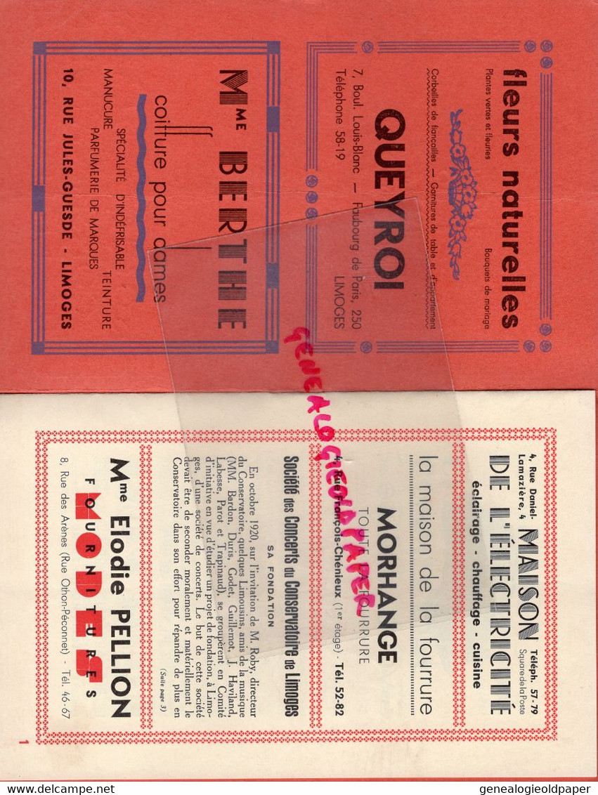 87-LIMOGES- PROGRAMME CONSERVATOIRE MUSIQUE-CONCERTS- 1936-1937-CHARLES PANZERA-BORODINE-FAURE-A.DONY-COIFFE - Programma's