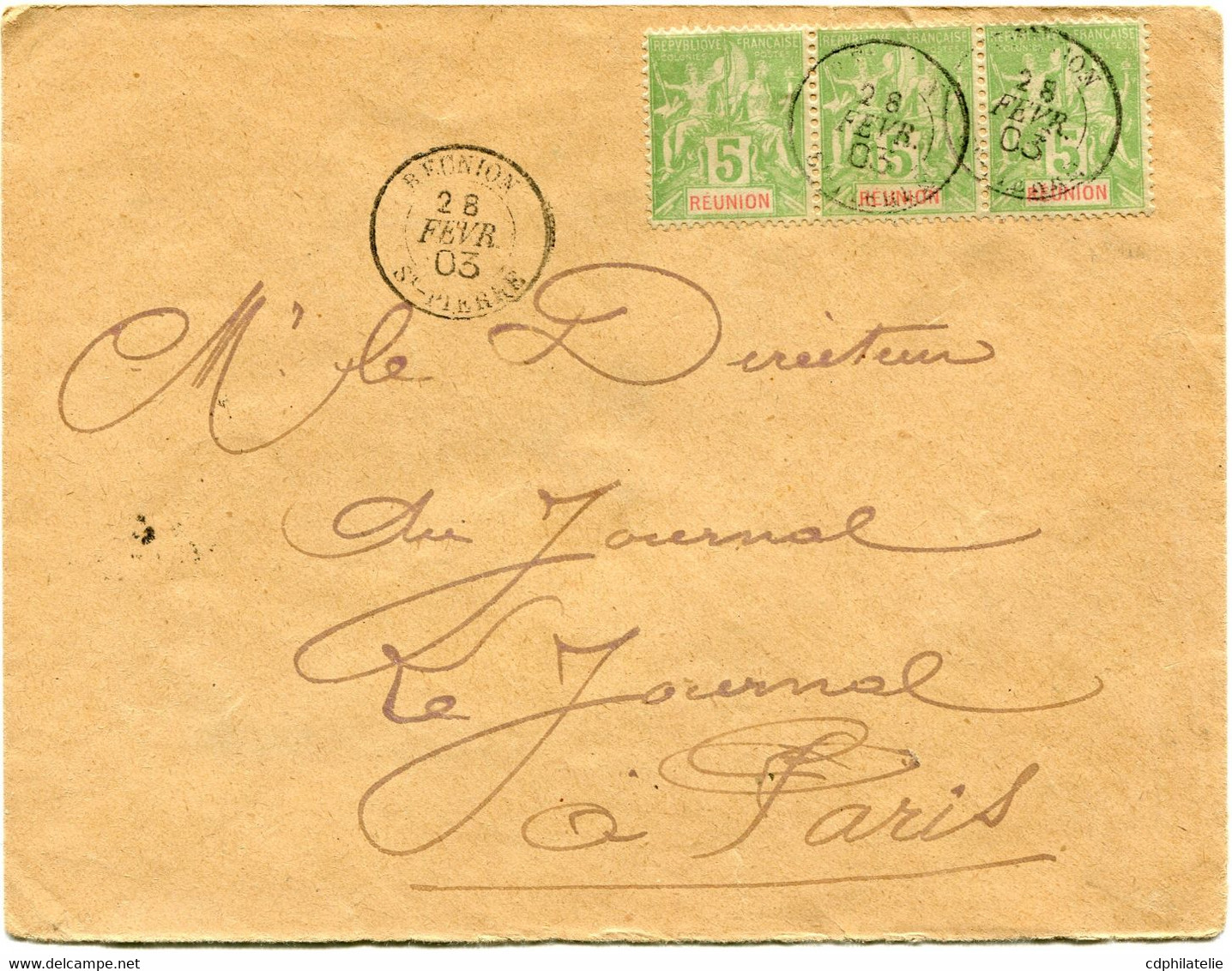 REUNION LETTRE DEPART REUNION 28 FEVR 03 ST-PIERRE POUR LA FRANCE - Cartas & Documentos