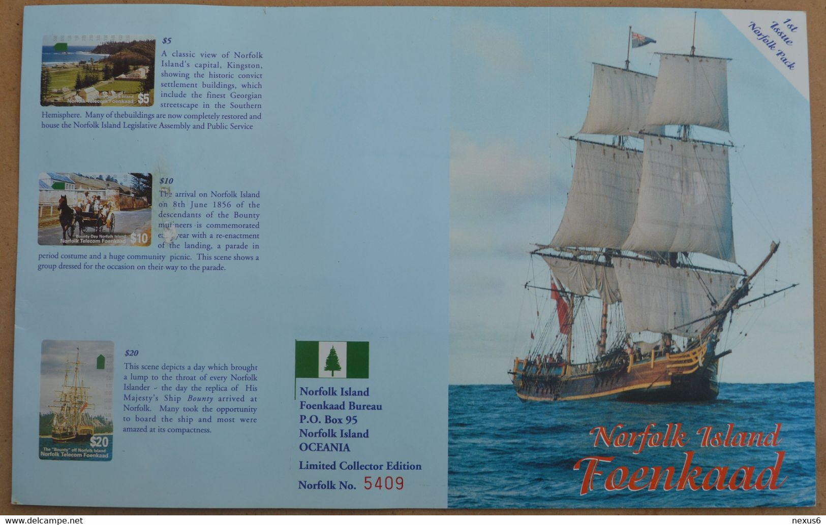 Norfolk Island - Telstra -  (Anritsu) - 1st Issue Euro Pack Limit. Edit Set Of 3 (SCC Issue) Mint In Folder - Isla Norfolk