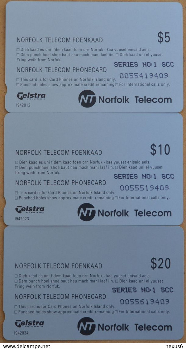 Norfolk Island - Telstra -  (Anritsu) - 1st Issue Euro Pack Limit. Edit Set Of 3 (SCC Issue) Mint In Folder - Isla Norfolk