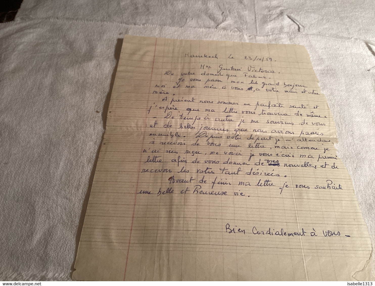 Lettre Manuscrite Marrakech De Votre Domestique Fatima 1959 - Manuscripts