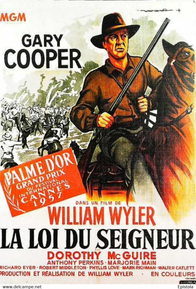 ► CPSM  Carte Affiche De Cinéma  La Loi Du Seigneur Gary Cooper Palme D'or Cannes 1957 - Affiches Sur Carte