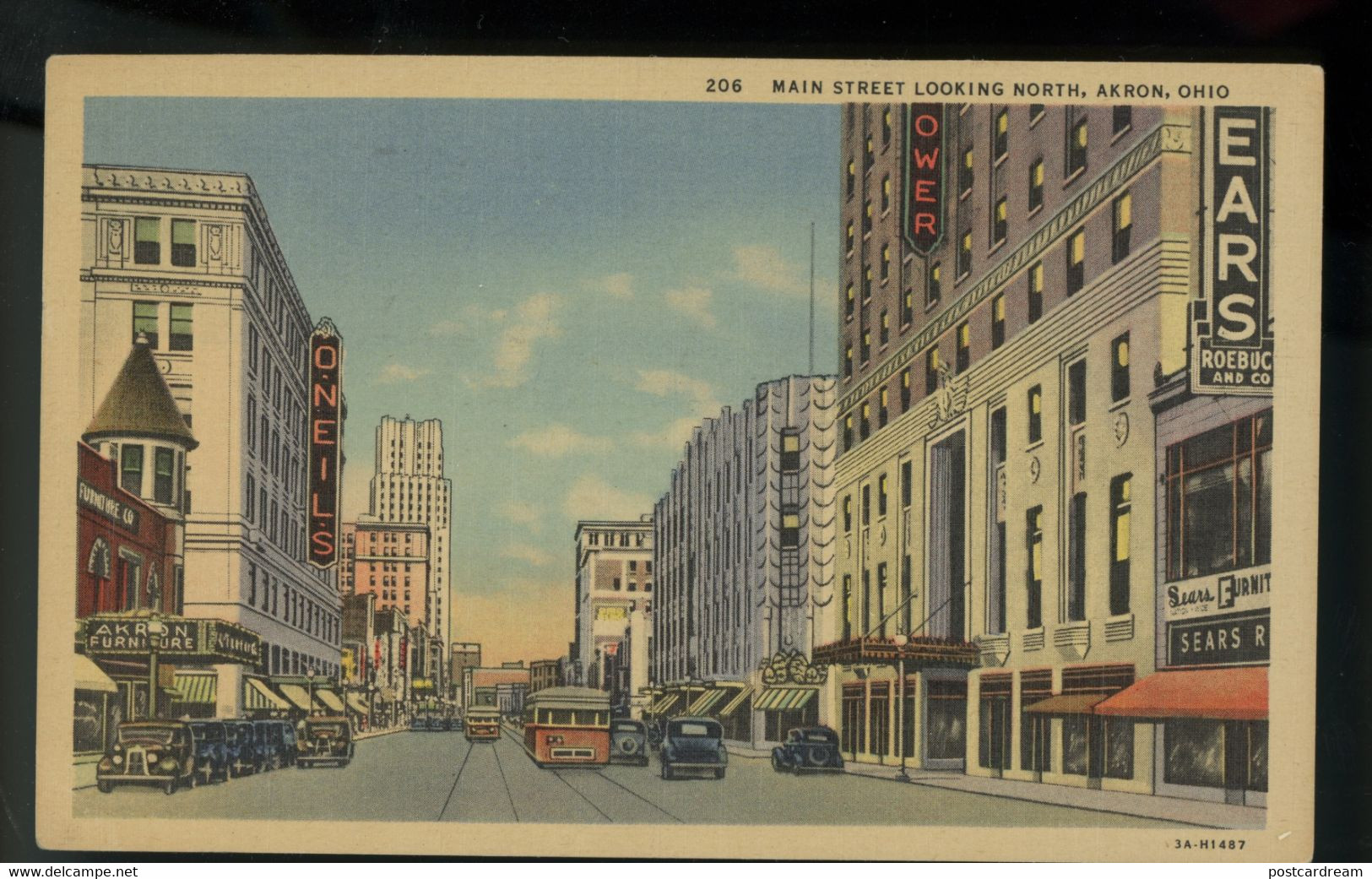 OH Ohio Akron Main Street Looking North Curteich Vintage 1931 Postcard - Akron