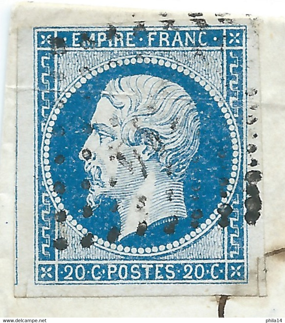 N° 14 BLEU NAPOLEON SUR LETTRE / ST HILAIRE DU HARCOUET POUR VAUBLANC / 20 FEV 1857 / PC 3114 IND 4 - 1849-1876: Classic Period