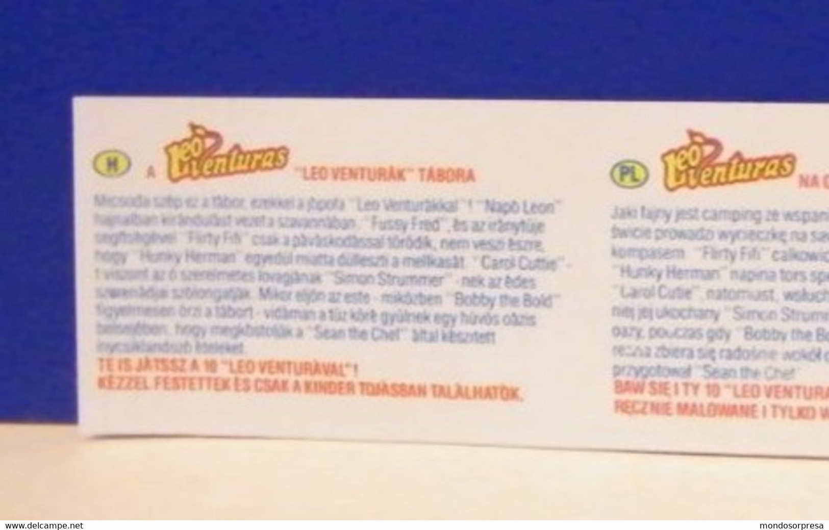 (AB94) CARTINA CORTA, VARIANTE-KINDER FERRERO PAESI H-PL-CZ-SK-SLO-PYCCKNN - FINEST. B. LOGO F. TRASPARENTE- LEOVENTURAS - Istruzioni