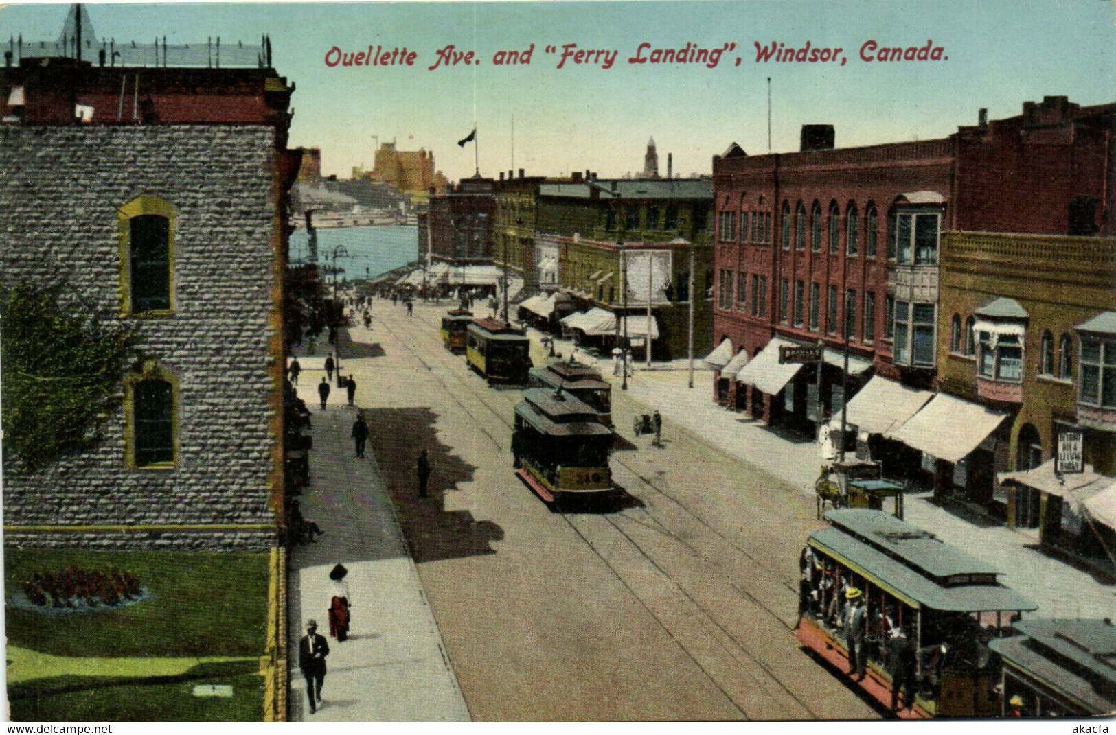 PC CANADA, WINDSOR, OULETTE AVE. AND FERRY LANDING, Vintage Postcard (b29613) - Windsor