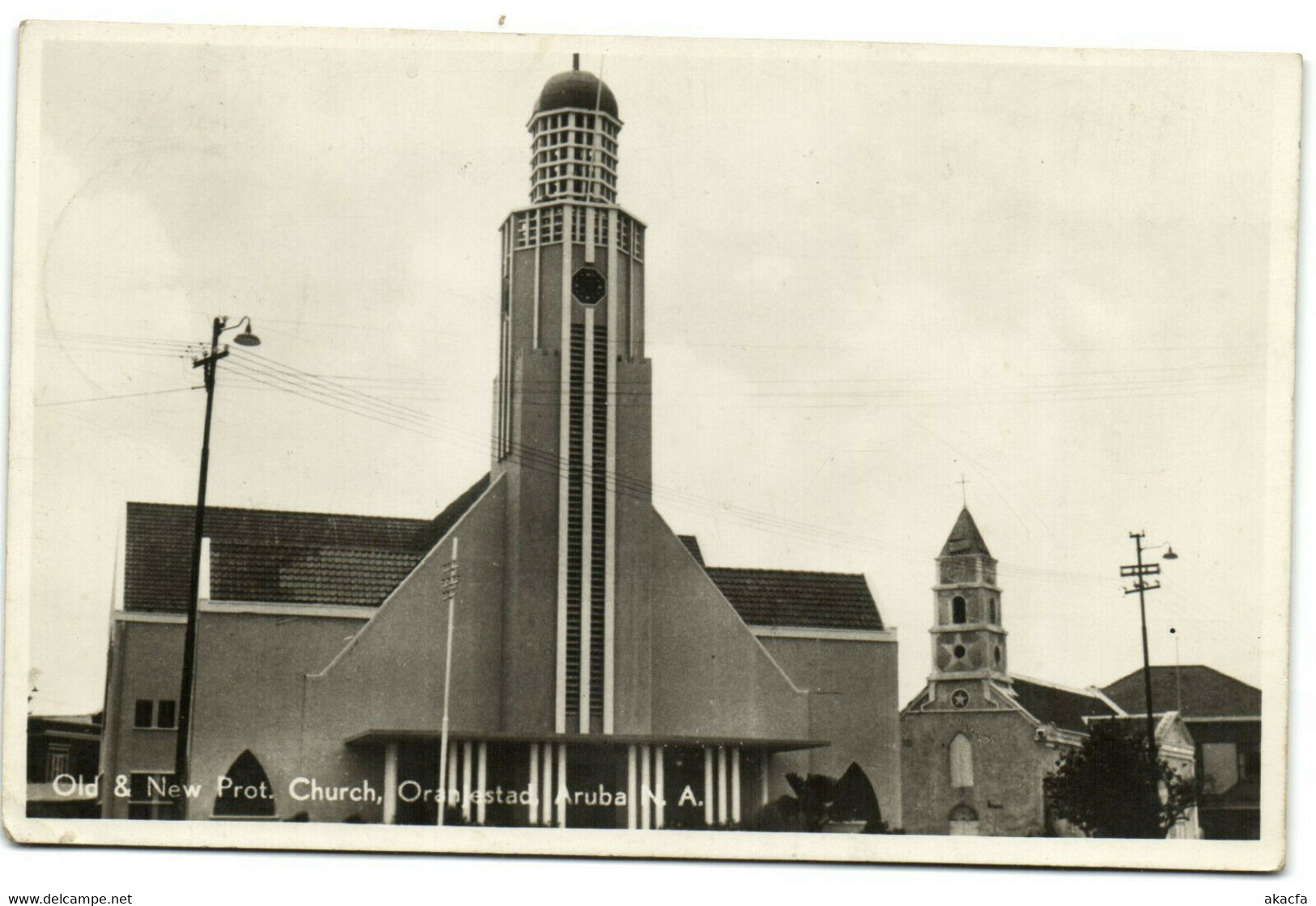 PC ARUBA, ORANJESTAD, OLD & NEW PROT. CHURCH, VintageREAL PHOTO Postcard(b30377) - Aruba