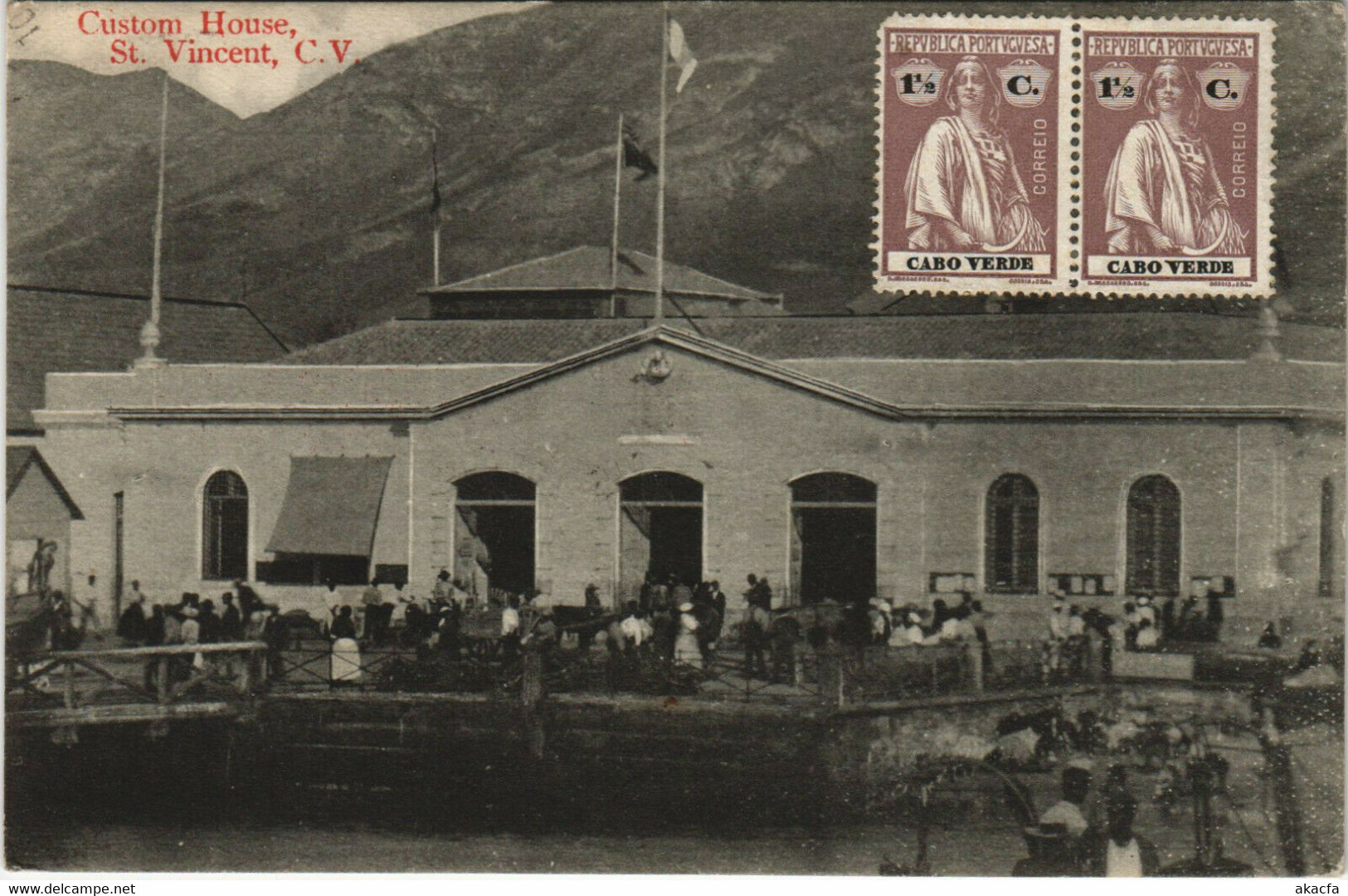PC CABO VERDE / CAPE VERDE, ST. VINCENT, CUSTOM HOUSE, Vintage Postcard (b29093) - Kaapverdische Eilanden