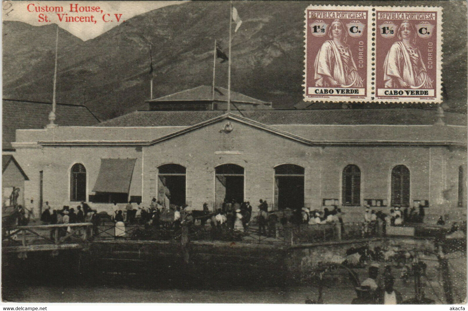 PC CABO VERDE / CAPE VERDE, ST. VINCENT, CUSTOM HOUSE, Vintage Postcard (b29093) - Cap Vert