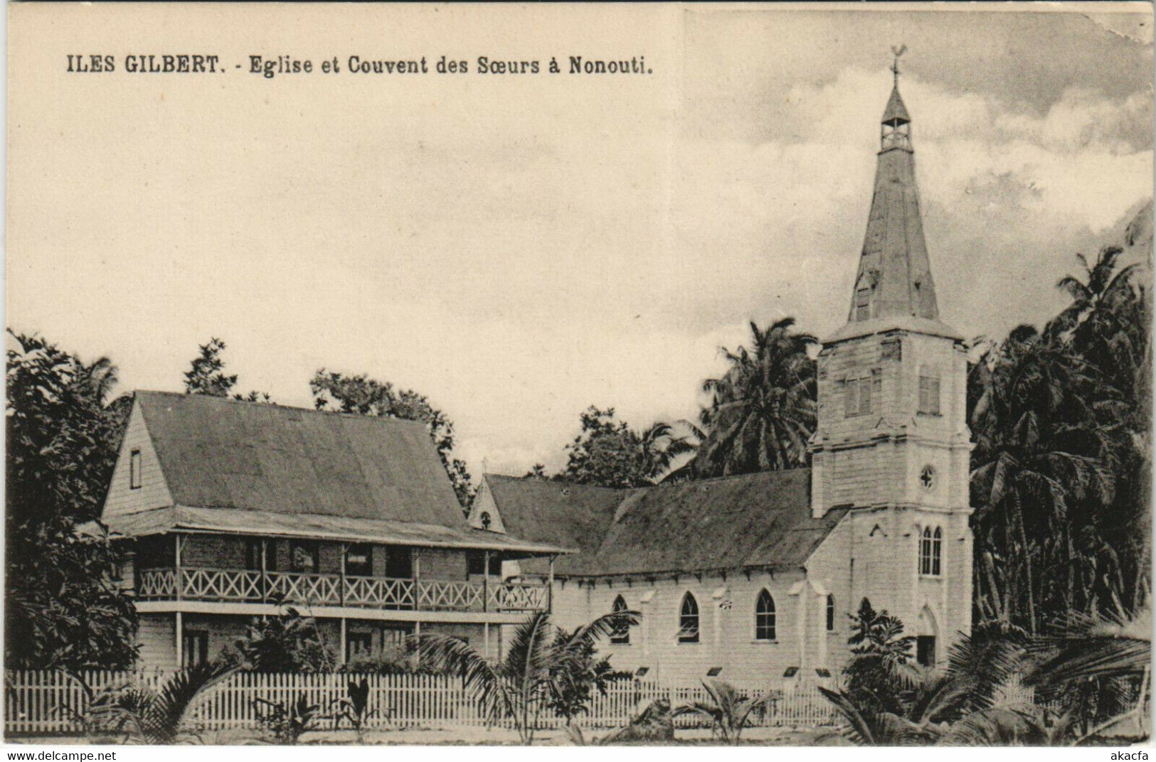 PC KIRIBATI, ILES GILBERT, EGLISE ET COUVENT, NONOUTI, Vintage Postcard (b29076) - Kiribati