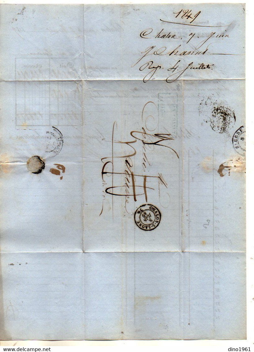 VP18.526 - 1849 - Lettre / Facture - Banque.... Jules CHANUT à CHALON SUR SAONE Pour SEURRE - Banco & Caja De Ahorros