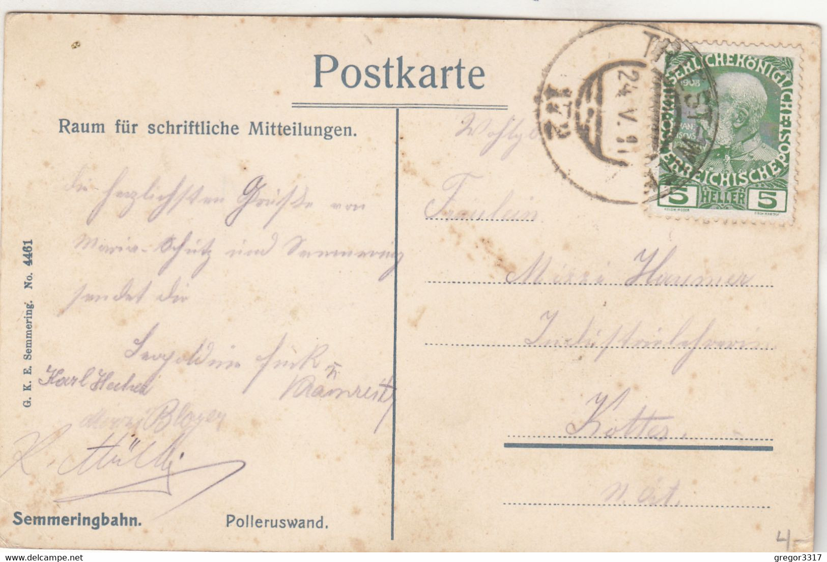 A3016) SEMMERING Semmeringbahn - Polleruswand Mit ZUG Alt !! Gel. TRIEST - WIEN Bahnpost 1911 - Semmering