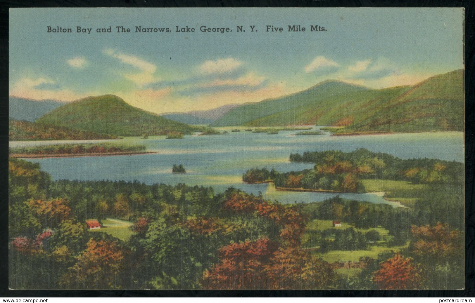 Lake George NY Five Mile Mts Mountains Bolton Bay Postcard - Lake George