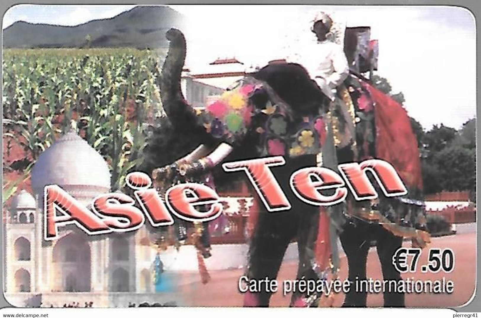 CARTE²-PREPAYEE-7,5€-ASIE TEN-ELEPHANT-INDE-GRATTE-TBE-RARE - Dschungel